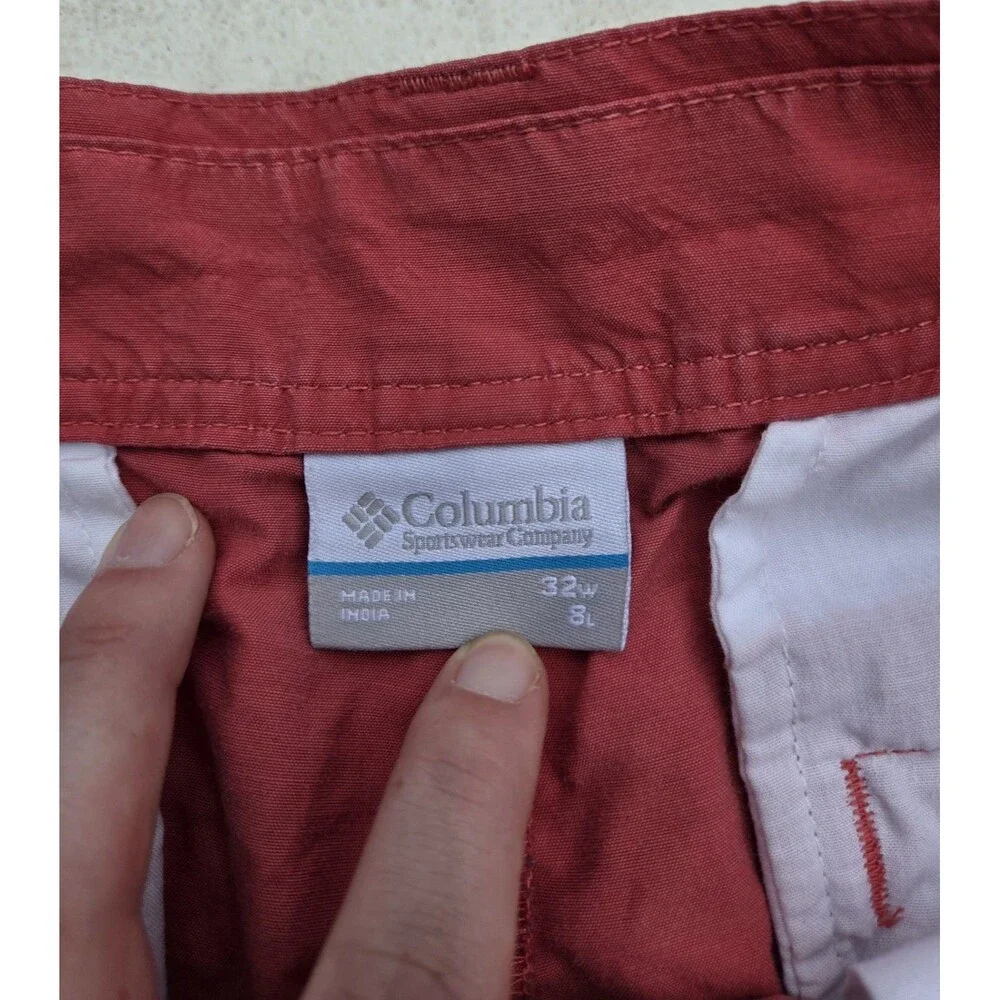Columbia Casual Outdoor Hiking Shorts 32W 8L Red Coral Cotton Blend Hook & Loop
